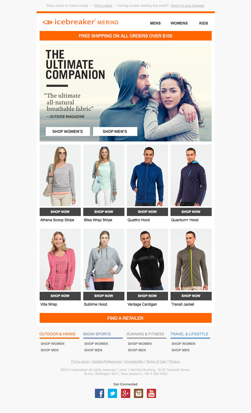 Icebreaker email marketing design sample — image 13 of 28 in page order