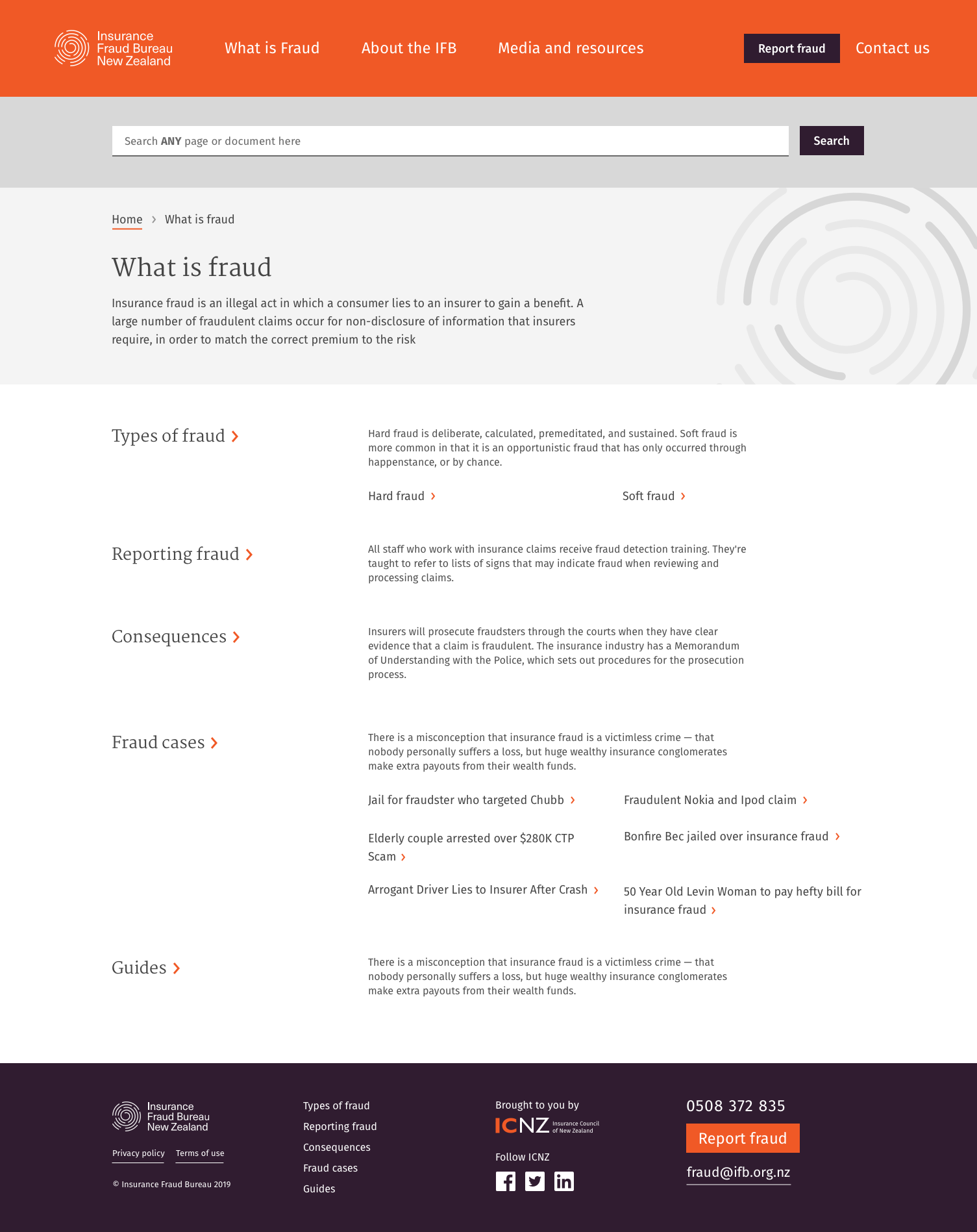 Insurance Fraud Bureau website — Landing screen