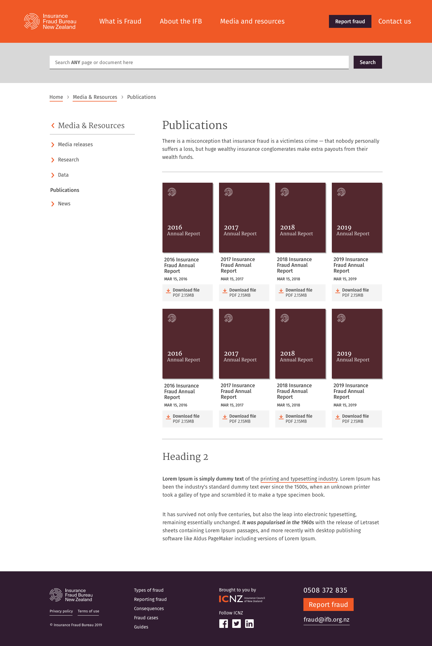 Insurance Fraud Bureau website — Collection screen