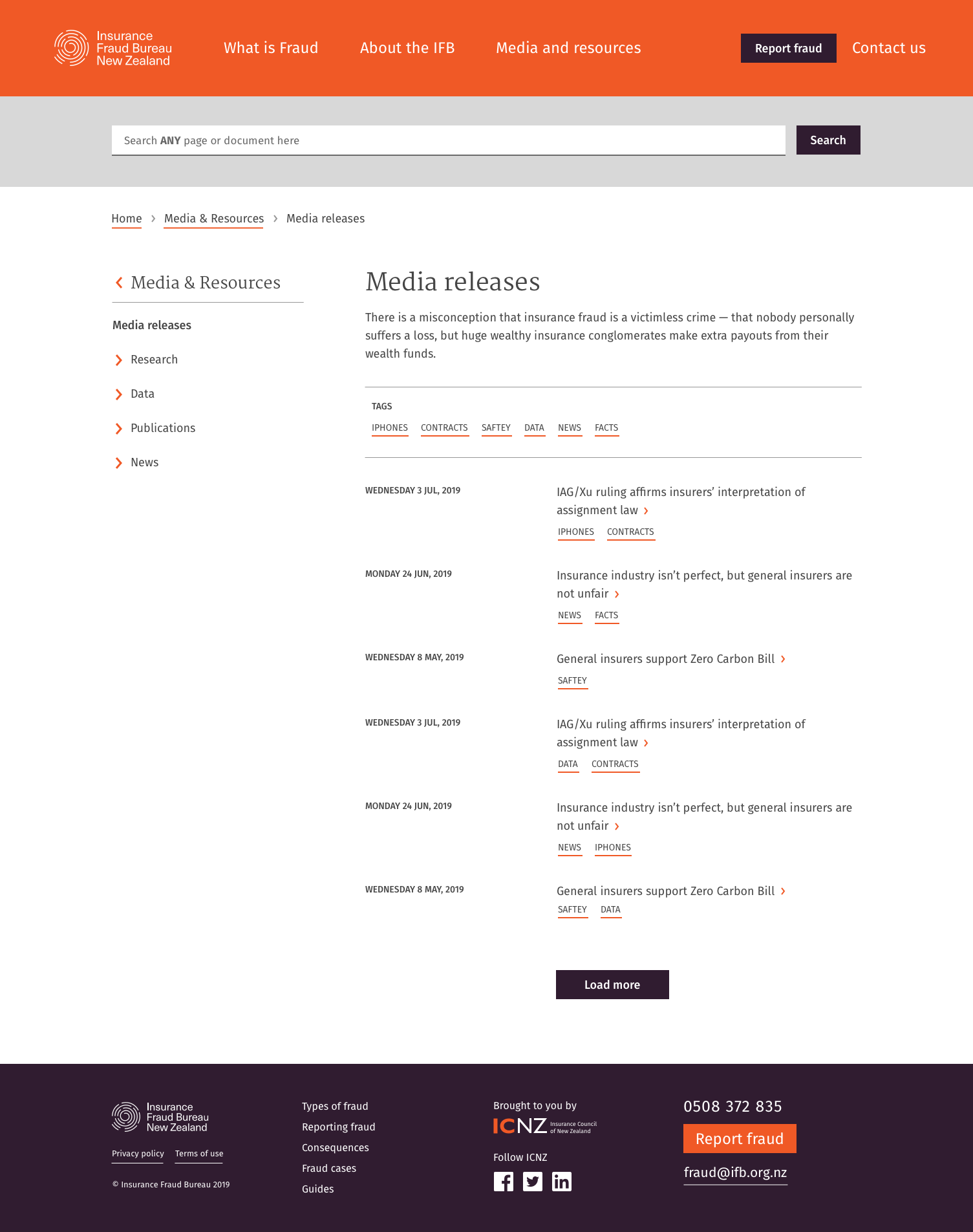 Insurance Fraud Bureau website — Archive screen