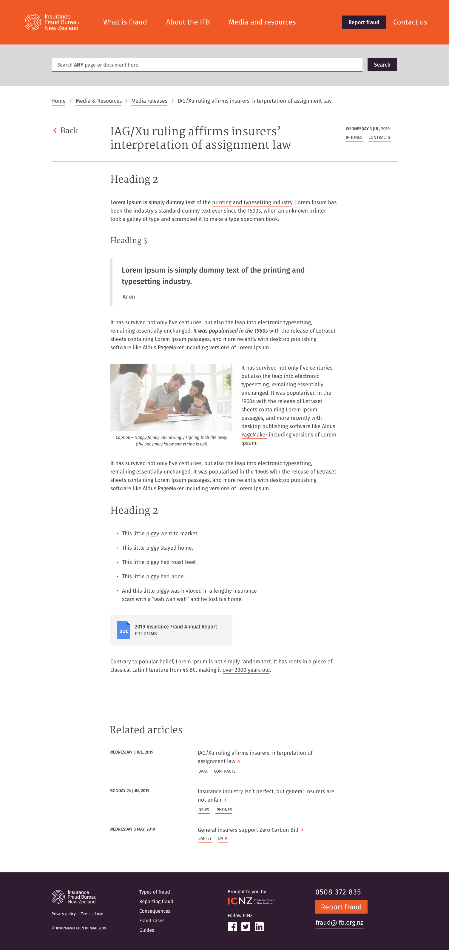 Insurance Fraud Bureau website — Single screen
