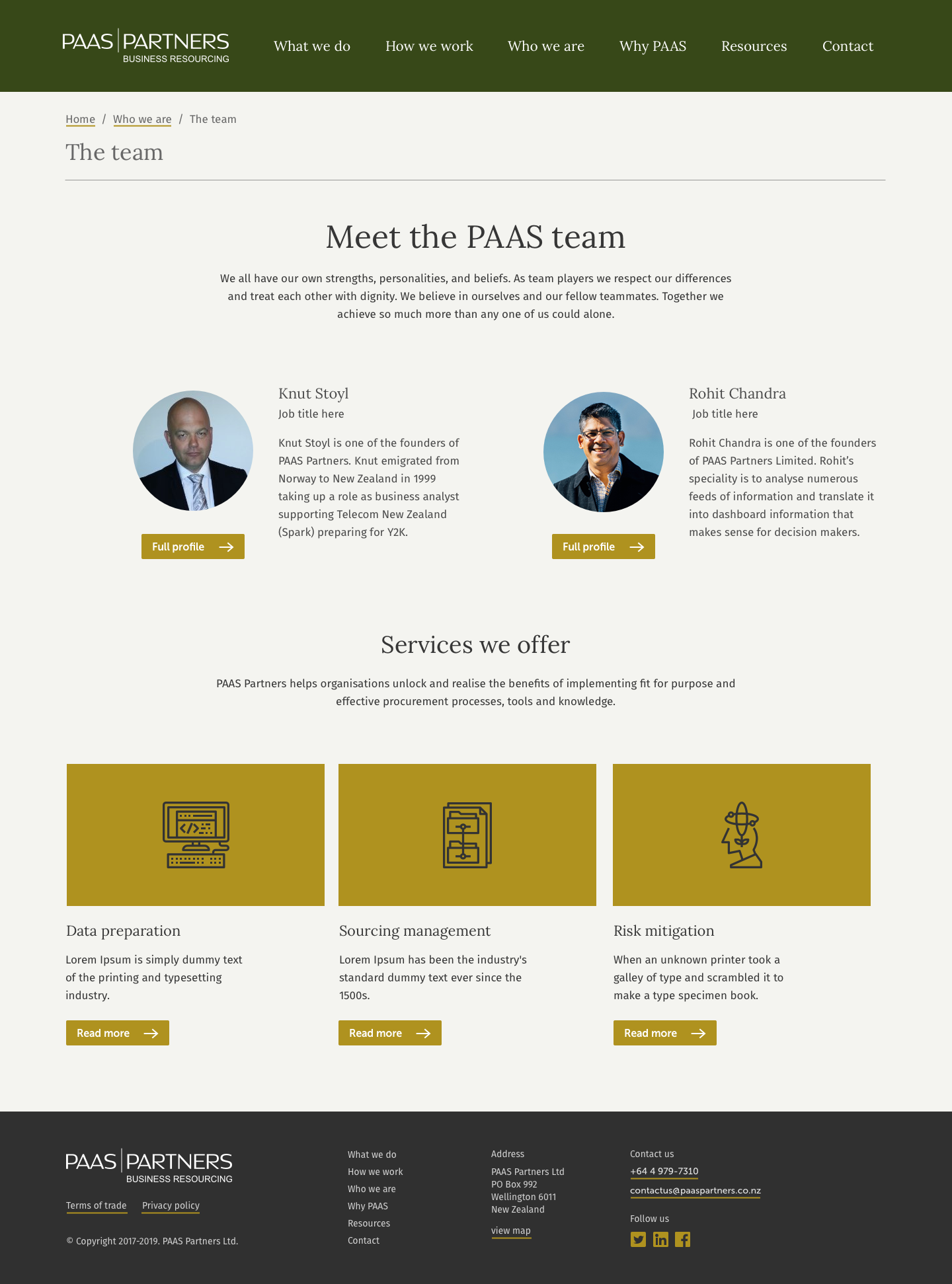PAAS Partners website — Team page screen