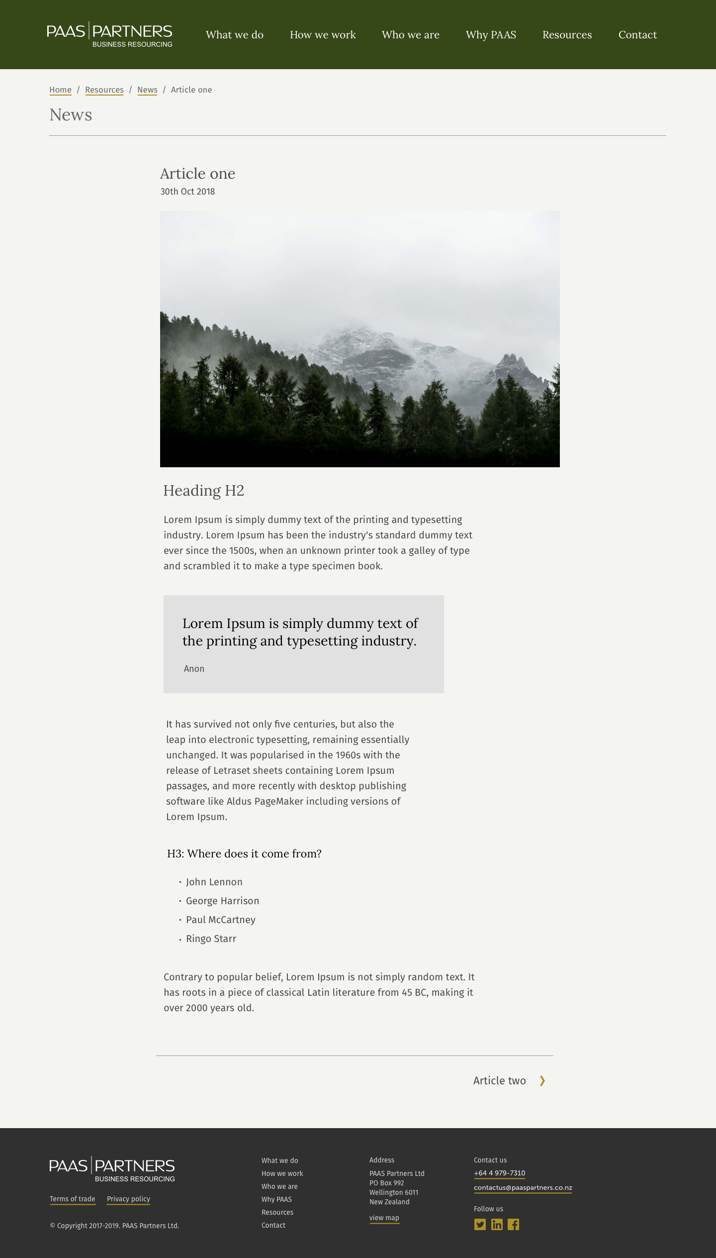 PAAS Partners website — Blog single screen